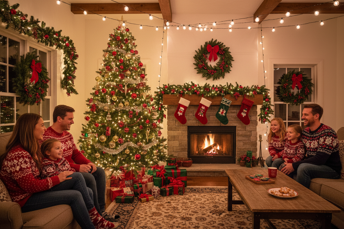 A christmas home fully setup with an happy family 